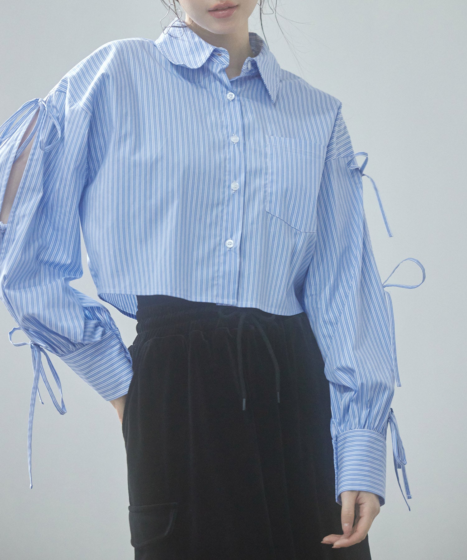 袖リボンショート丈ストライプシャツsdp0232-103-34