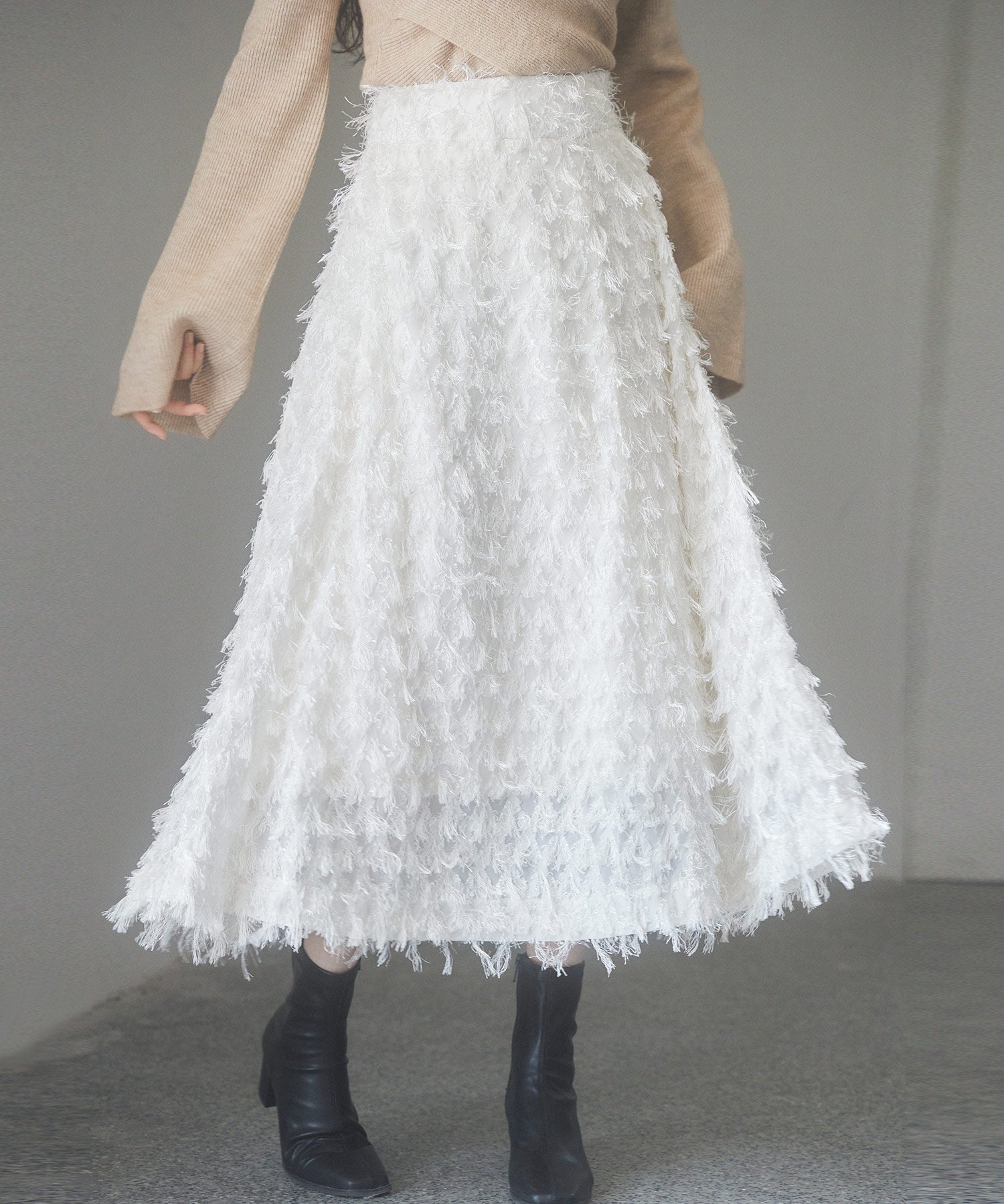 カットジャガード素材フレアスカートsdp0235 アイボリー