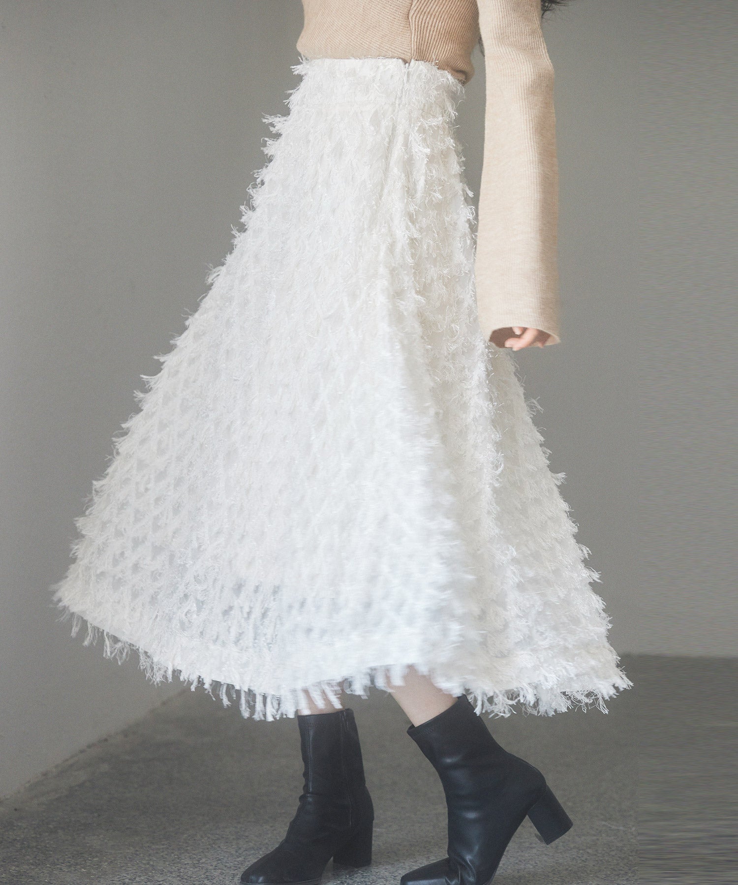 カットジャガード素材フレアスカートsdp0235 アイボリー