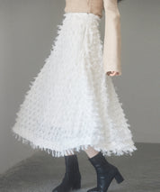 カットジャガード素材フレアスカートsdp0235 アイボリー