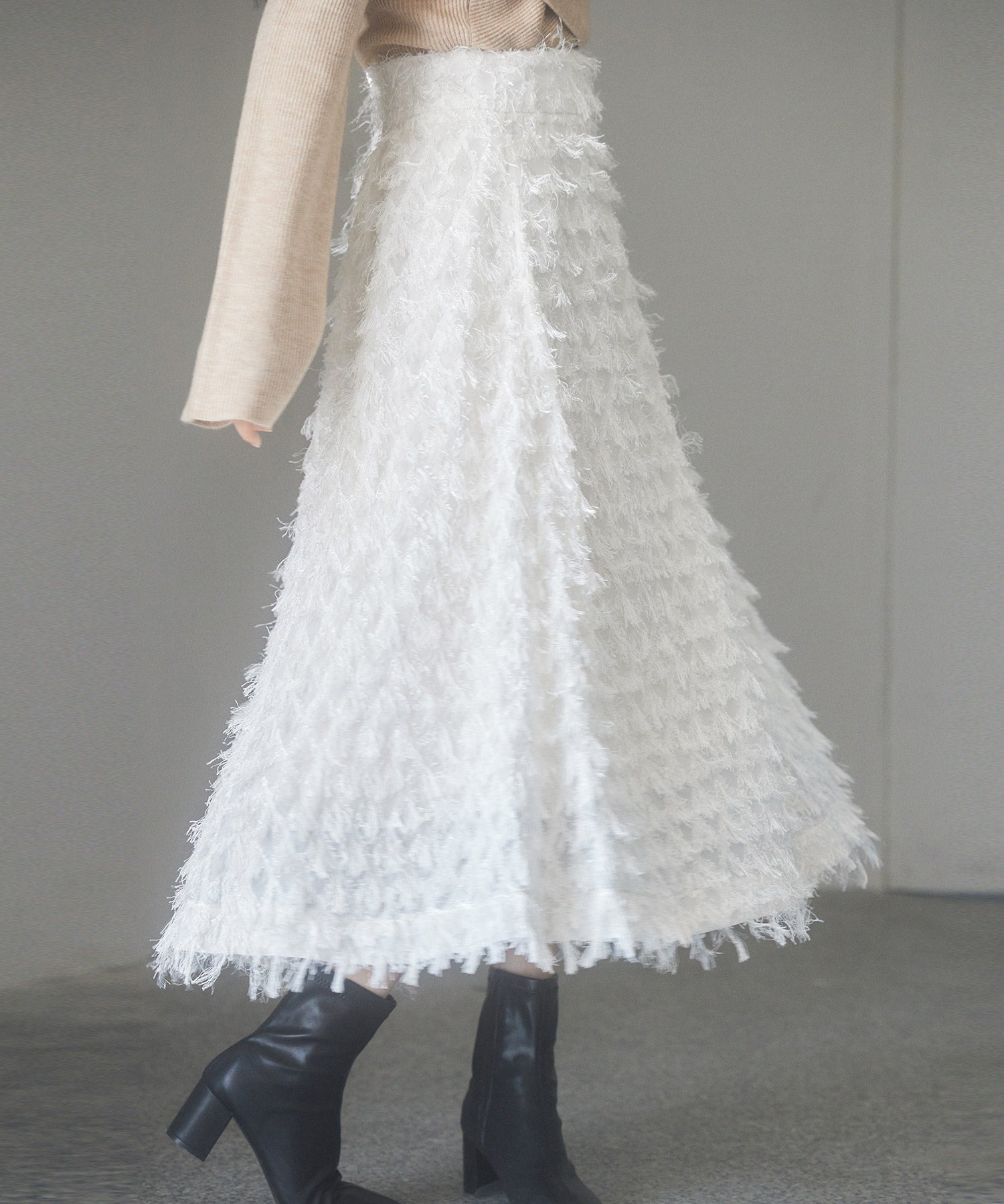 カットジャガード素材フレアスカートsdp0235 アイボリー