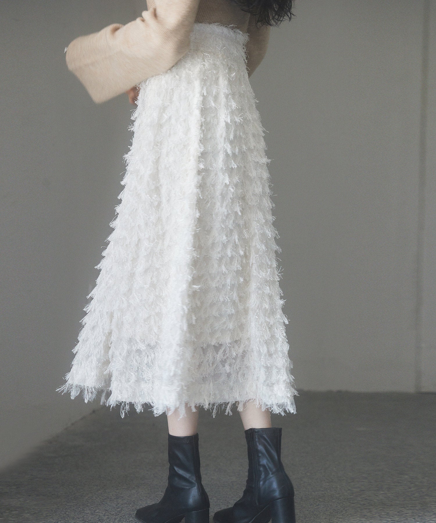 カットジャガード素材フレアスカートsdp0235 アイボリー