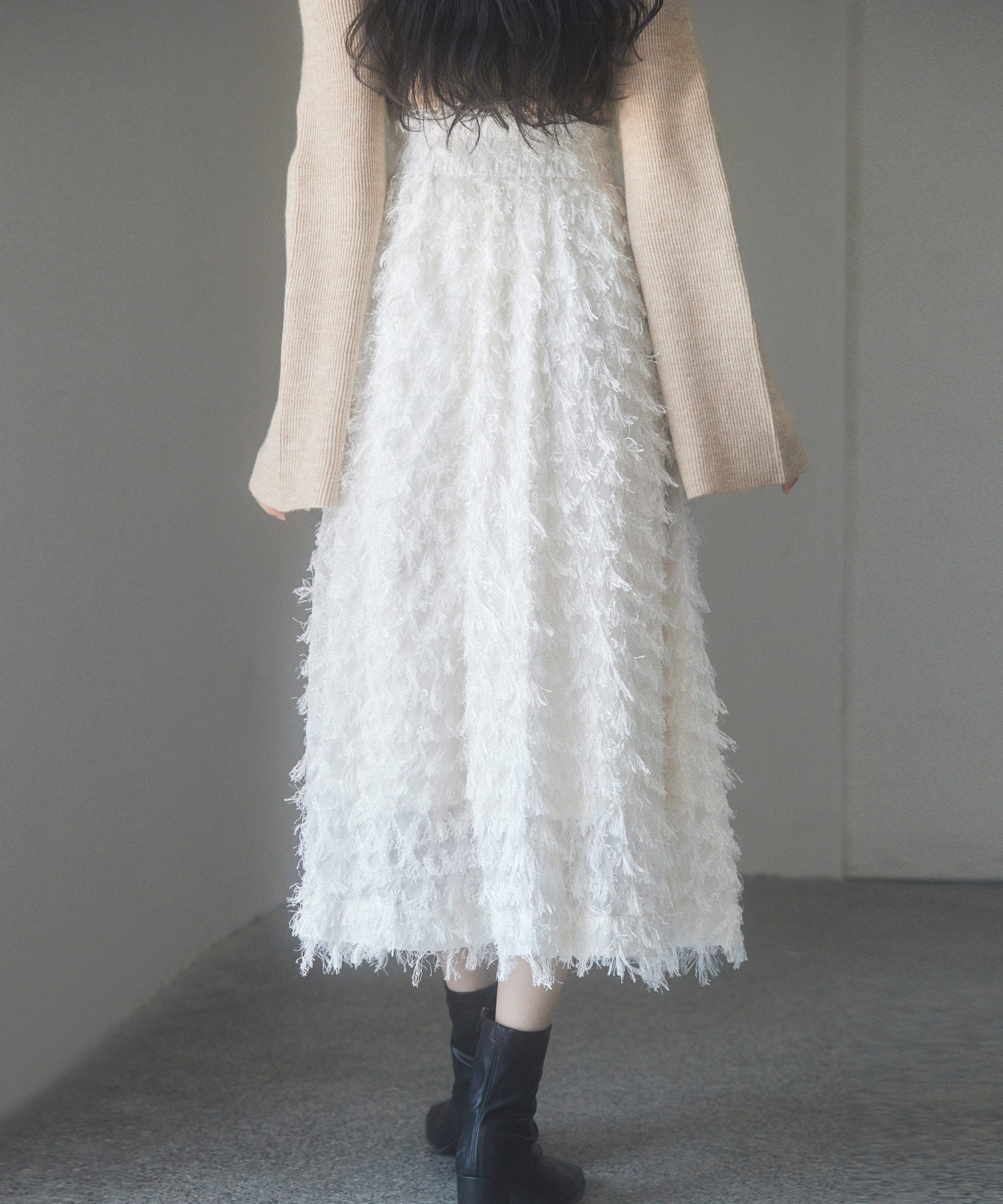 カットジャガード素材フレアスカートsdp0235 アイボリー