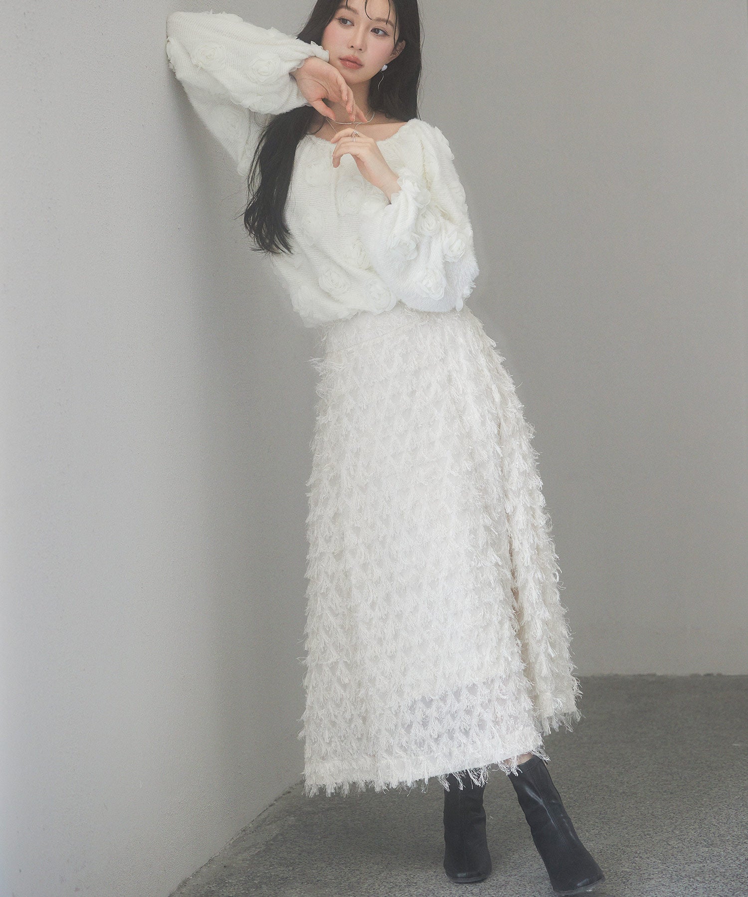 カットジャガード素材フレアスカートsdp0235 アイボリー