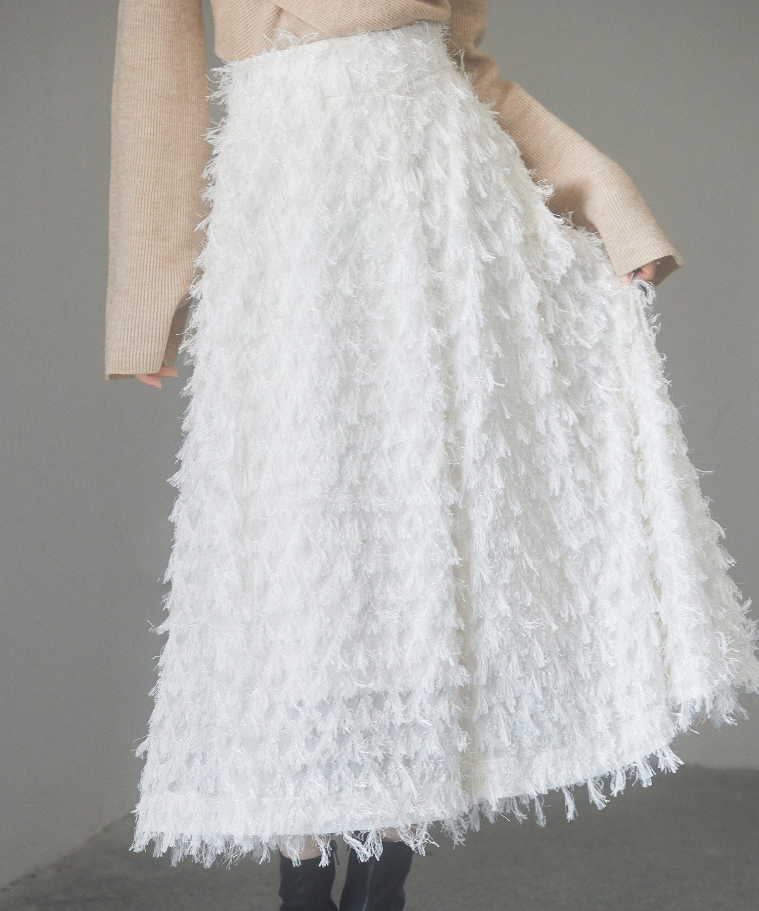 カットジャガード素材フレアスカートsdp0235 アイボリー