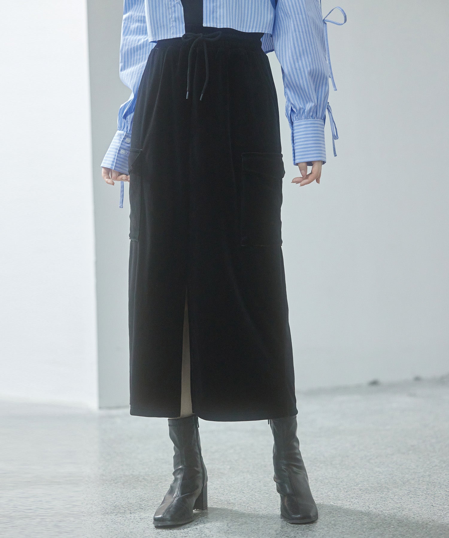 ペロア生地センタースリットカーゴスカートsdp0236-102-8