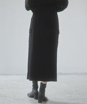 ペロア生地センタースリットカーゴスカートsdp0236 ブラック