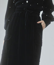 ペロア生地センタースリットカーゴスカートsdp0236 ブラック