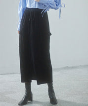 ペロア生地センタースリットカーゴスカートsdp0236 ブラック