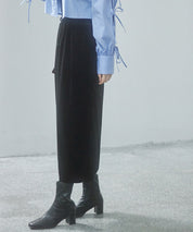 ペロア生地センタースリットカーゴスカートsdp0236 ブラック