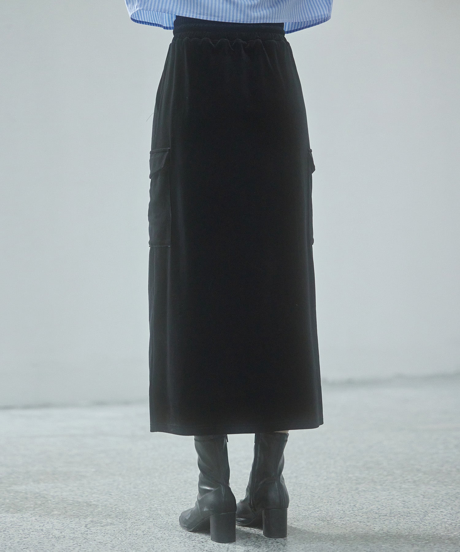 ペロア生地センタースリットカーゴスカートsdp0236 ブラック