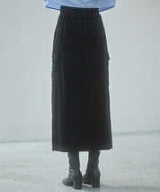 ペロア生地センタースリットカーゴスカートsdp0236 ブラック