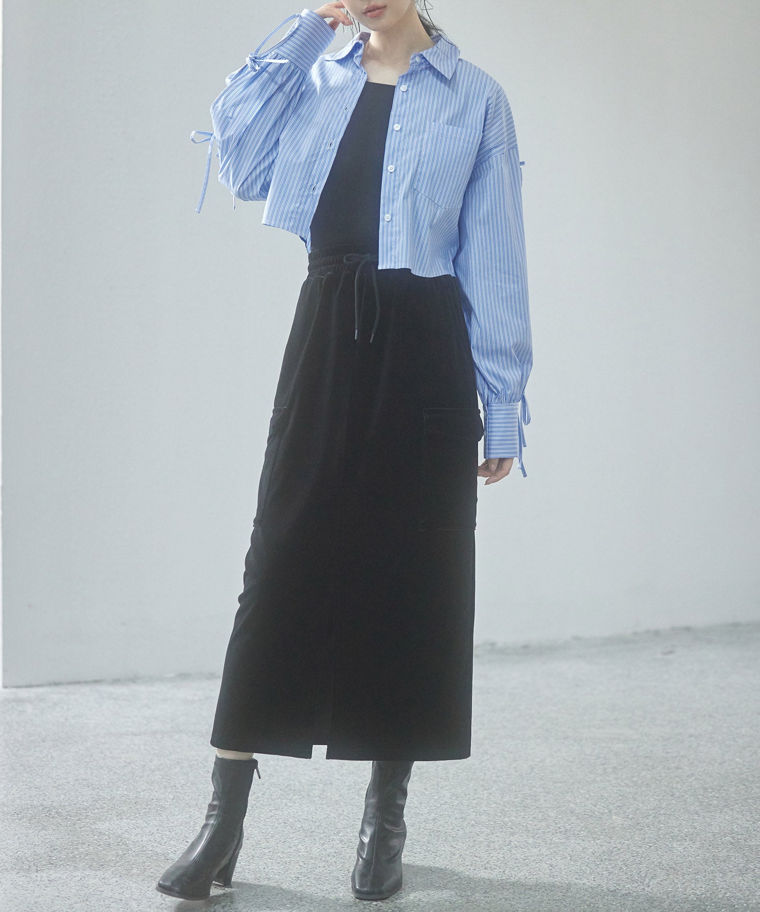 ペロア生地センタースリットカーゴスカートsdp0236 ブラック