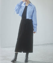 ペロア生地センタースリットカーゴスカートsdp0236 ブラック