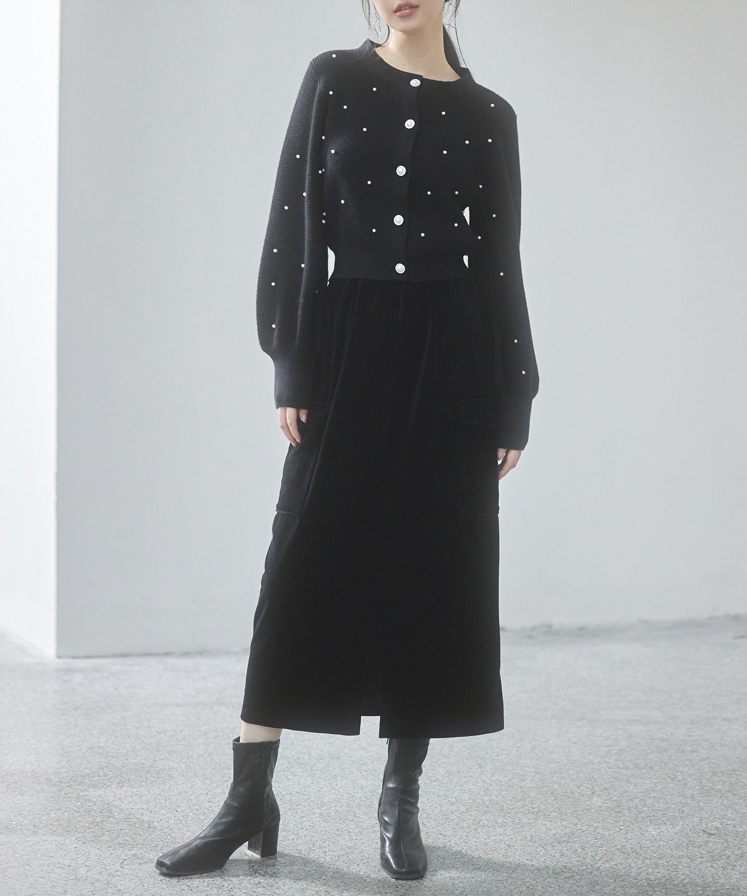 ペロア生地センタースリットカーゴスカートsdp0236 ブラック