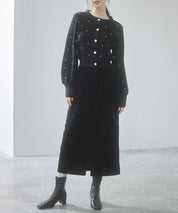 ペロア生地センタースリットカーゴスカートsdp0236 ブラック