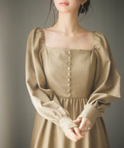 スクエアネックふんわりフレアワンピースsdp0237 ブラウン