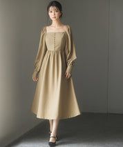 スクエアネックふんわりフレアワンピースsdp0237 ブラウン