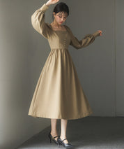 スクエアネックふんわりフレアワンピースsdp0237 ブラウン