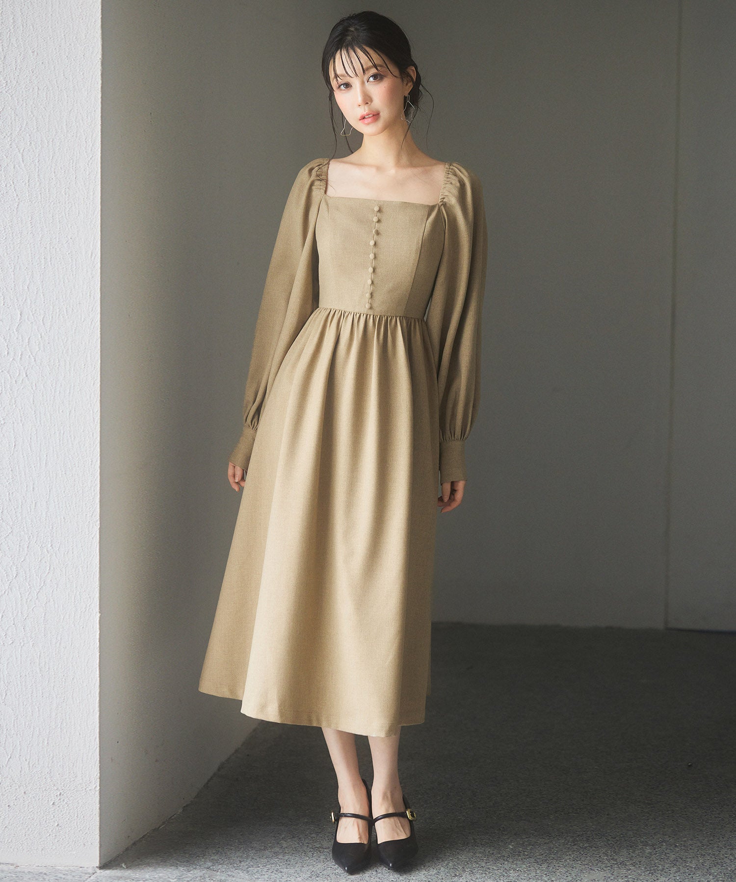 スクエアネックふんわりフレアワンピースsdp0237 ブラウン