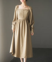 スクエアネックふんわりフレアワンピースsdp0237 ブラウン