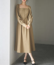 スクエアネックふんわりフレアワンピースsdp0237 ブラウン