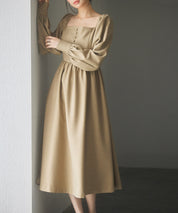 スクエアネックふんわりフレアワンピースsdp0237 ブラウン