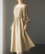 スクエアネックふんわりフレアワンピースsdp0237 ブラウン