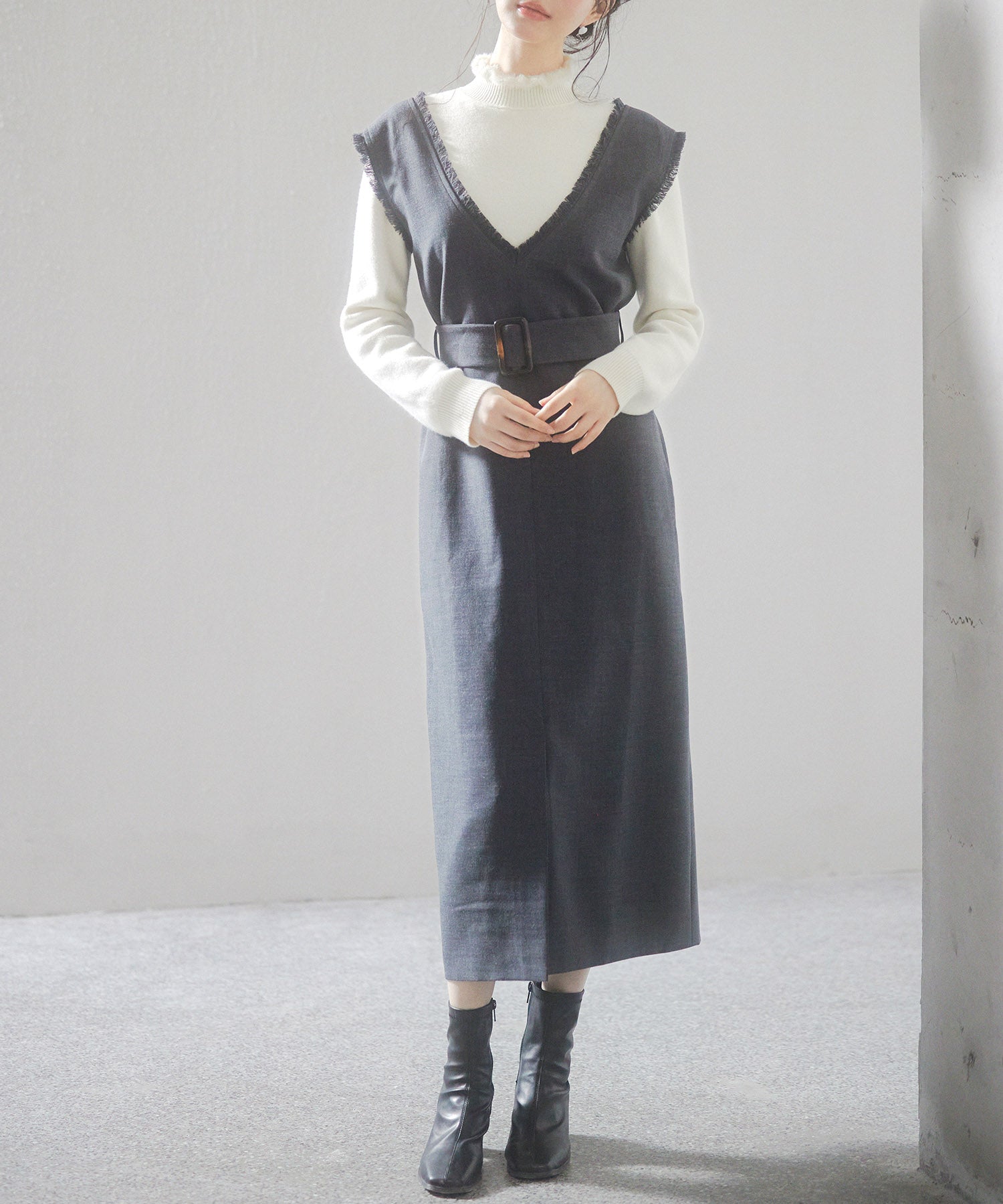 前後2wayベルト付きジャンパースカートsdp0238 チャコール
