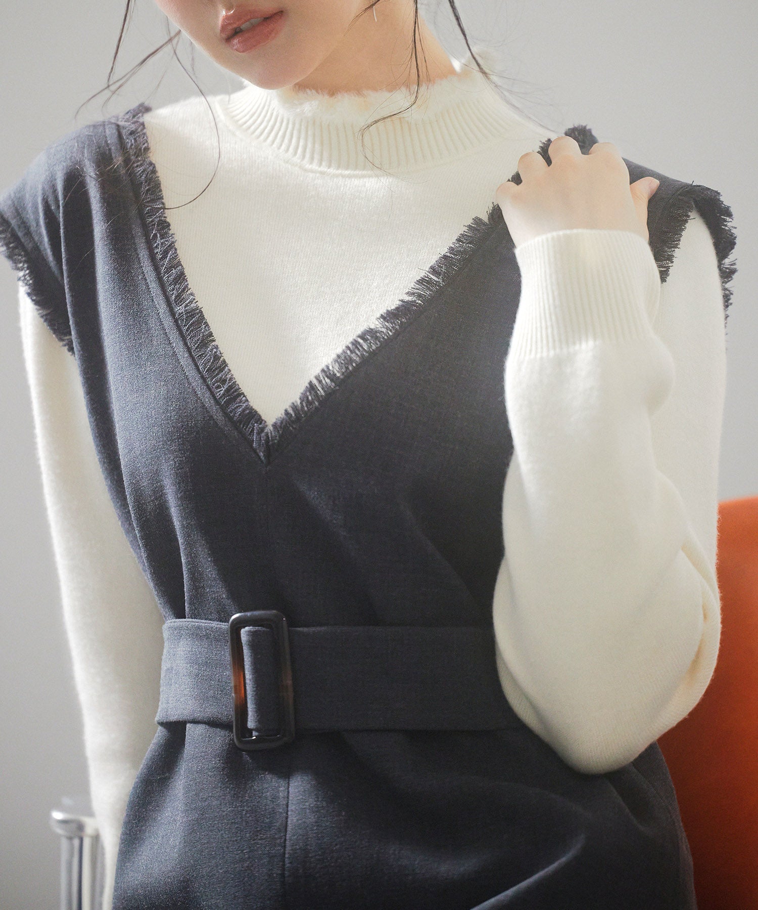 前後2wayベルト付きジャンパースカートsdp0238 チャコール