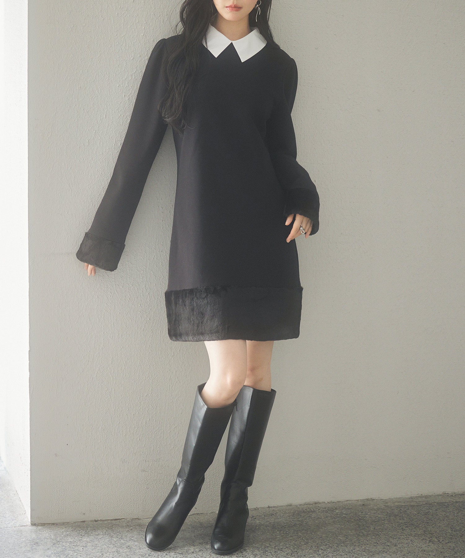 2wayネックポンチ素材膝丈ワンピースsdp0239-102-8
