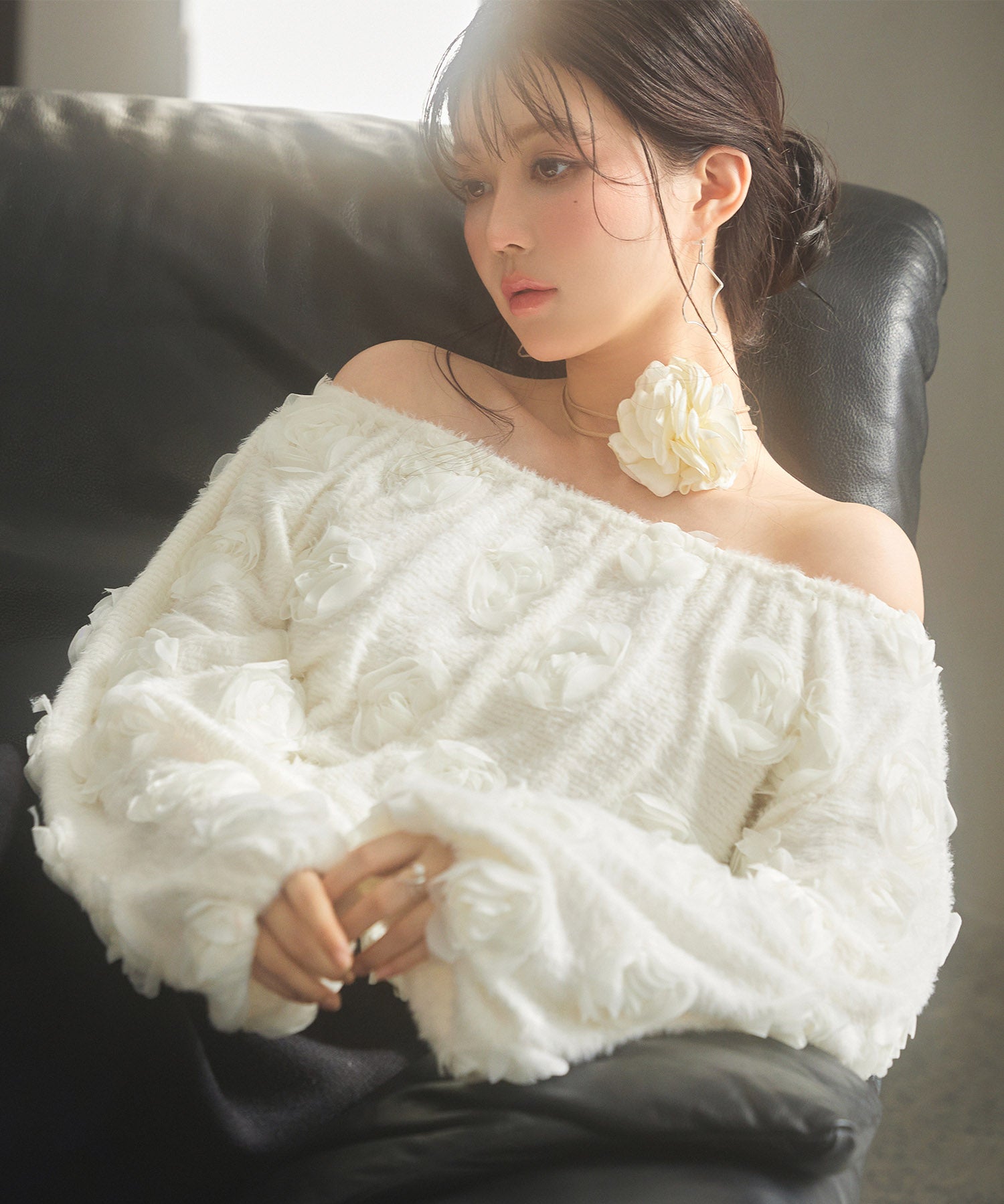 3Dローズフラワー2wayネックトップスsdp0242 アイボリー