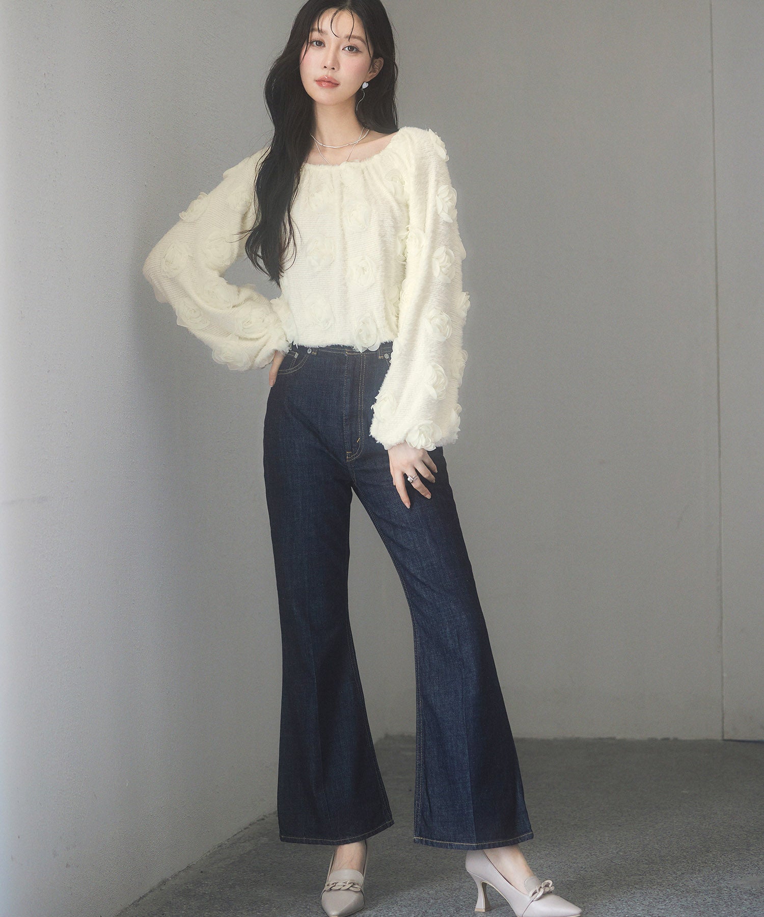 3Dローズフラワー2wayネックトップスsdp0242 アイボリー