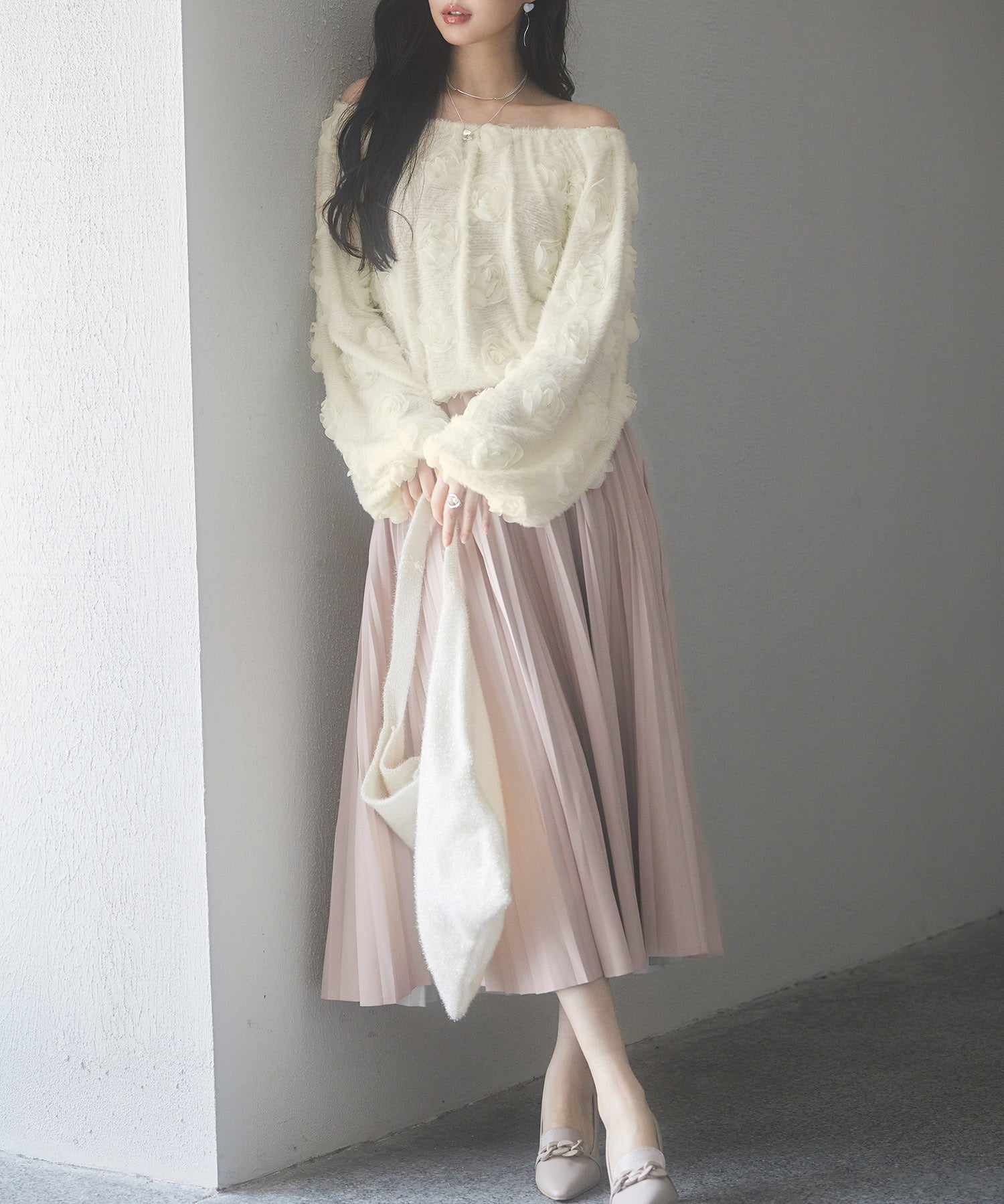 3Dローズフラワー2wayネックトップスsdp0242 アイボリー