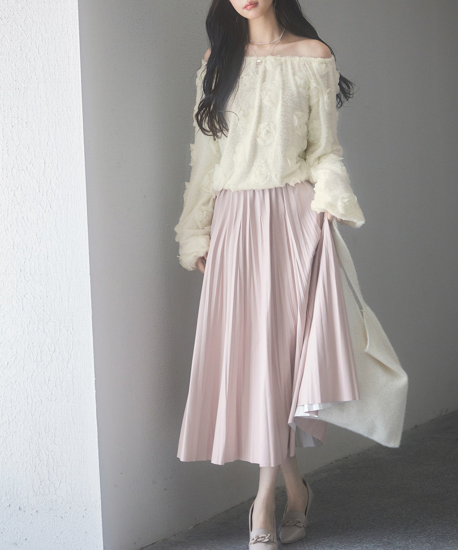 3Dローズフラワー2wayネックトップスsdp0242 アイボリー