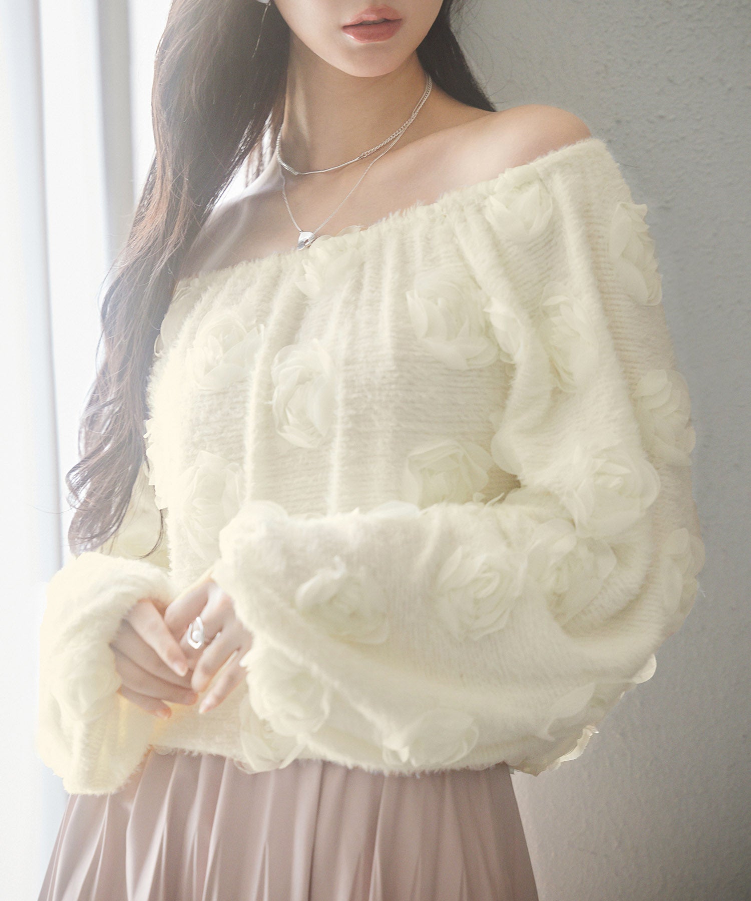 3Dローズフラワー2wayネックトップスsdp0242 アイボリー