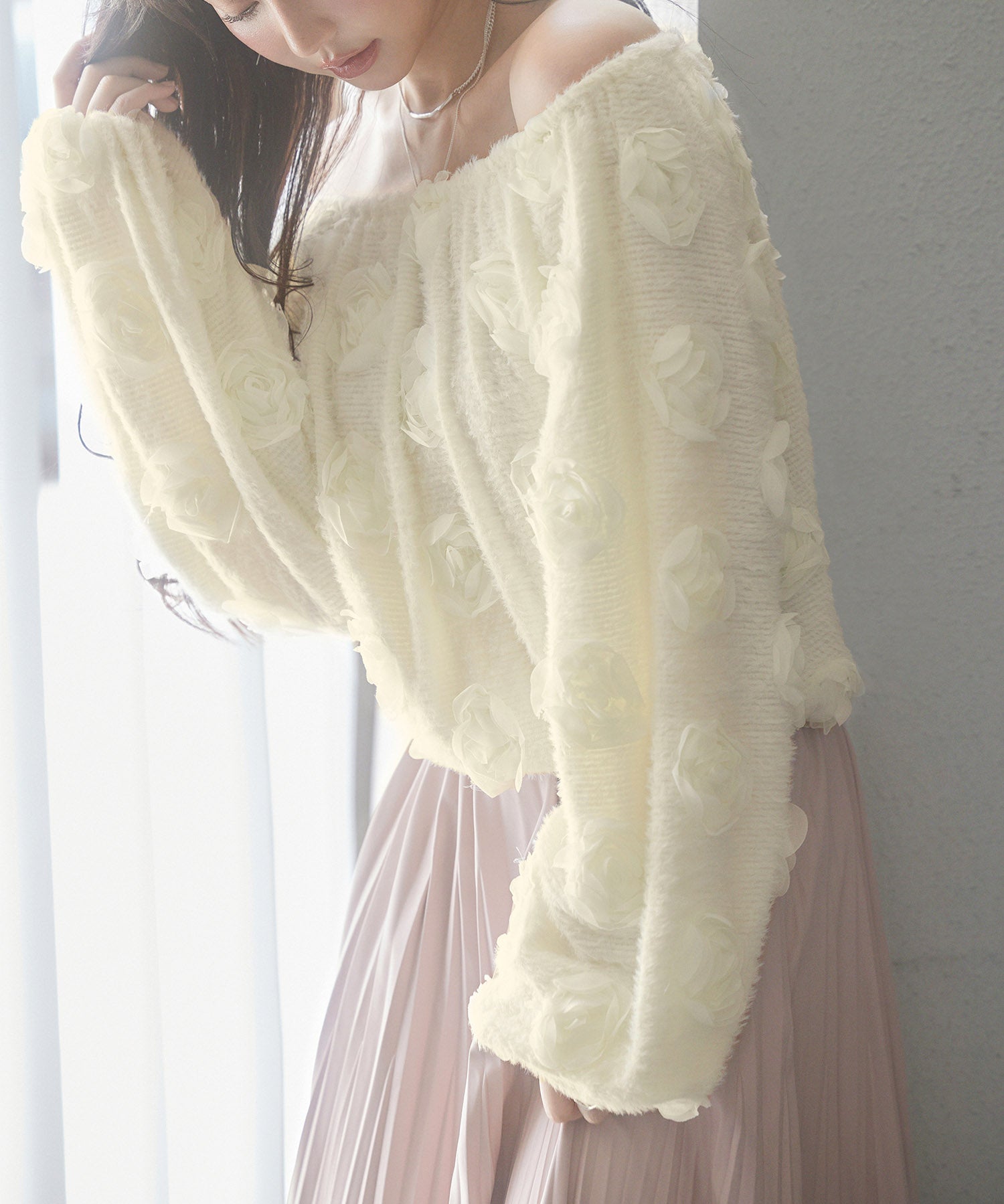 3Dローズフラワー2wayネックトップスsdp0242 アイボリー