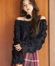 3Dローズフラワー2wayネックトップスsdp0242 ブラック