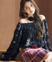 3Dローズフラワー2wayネックトップスsdp0242 ブラック