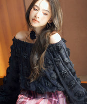 3Dローズフラワー2wayネックトップスsdp0242 ブラック