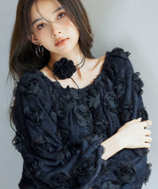 3Dローズフラワー2wayネックトップスsdp0242 ブラック