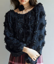 3Dローズフラワー2wayネックトップスsdp0242 ブラック