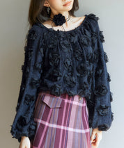 3Dローズフラワー2wayネックトップスsdp0242 ブラック