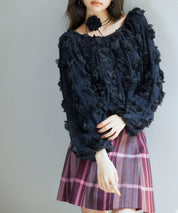 3Dローズフラワー2wayネックトップスsdp0242 ブラック