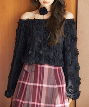 3Dローズフラワー2wayネックトップスsdp0242 ブラック