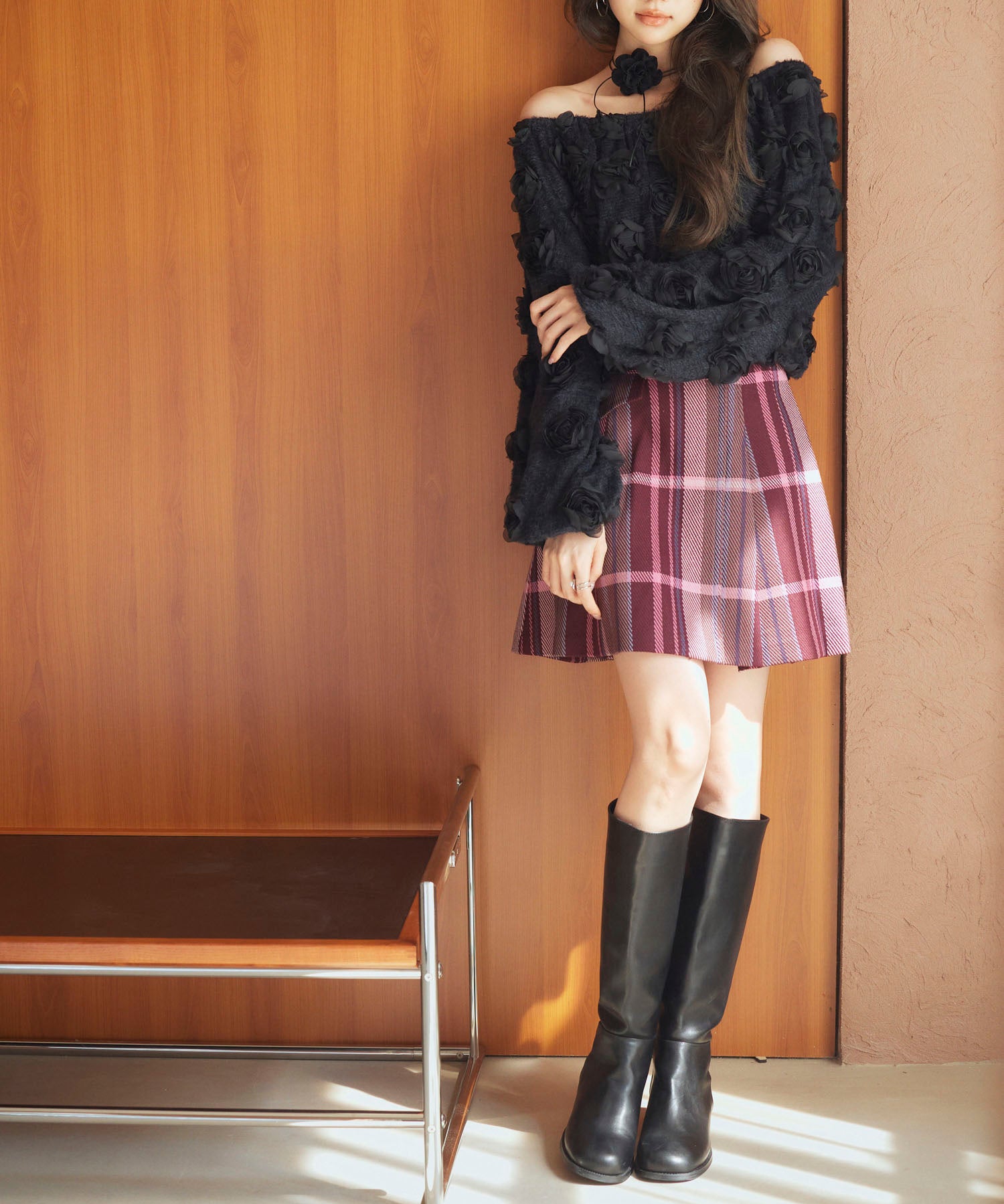 3Dローズフラワー2wayネックトップスsdp0242 ブラック