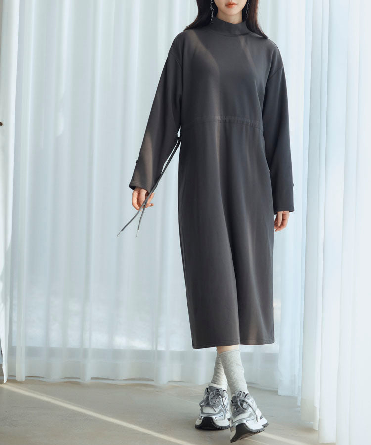 ウエストドローストリング裏起毛ワンピースsdp0244 チャコール