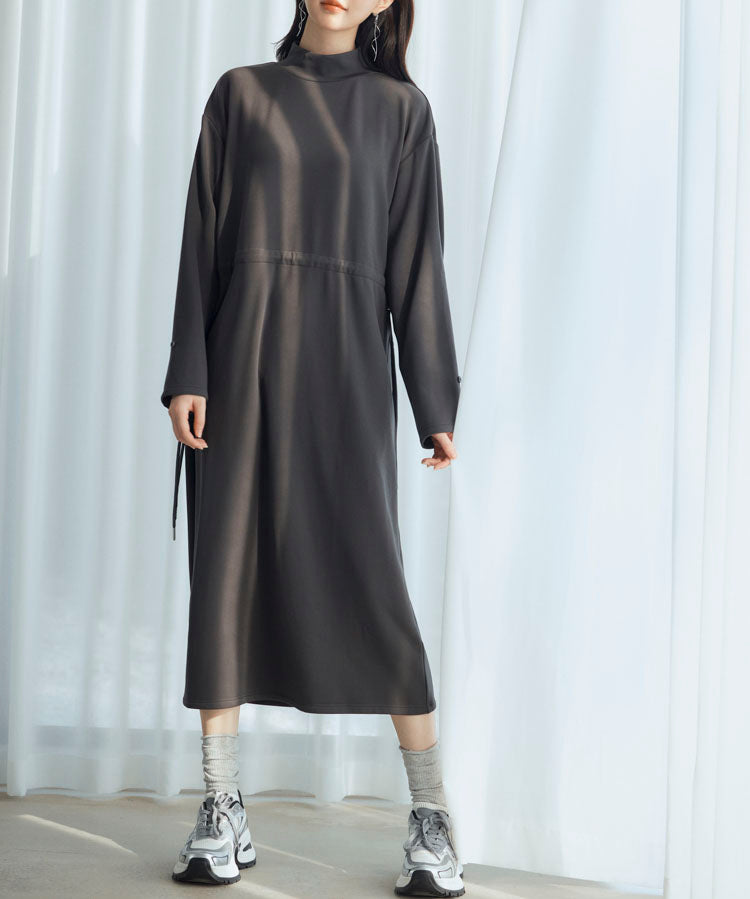 ウエストドローストリング裏起毛ワンピースsdp0244 チャコール