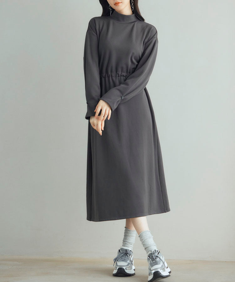ウエストドローストリング裏起毛ワンピースsdp0244 チャコール
