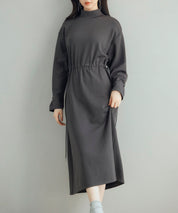 ウエストドローストリング裏起毛ワンピースsdp0244 チャコール